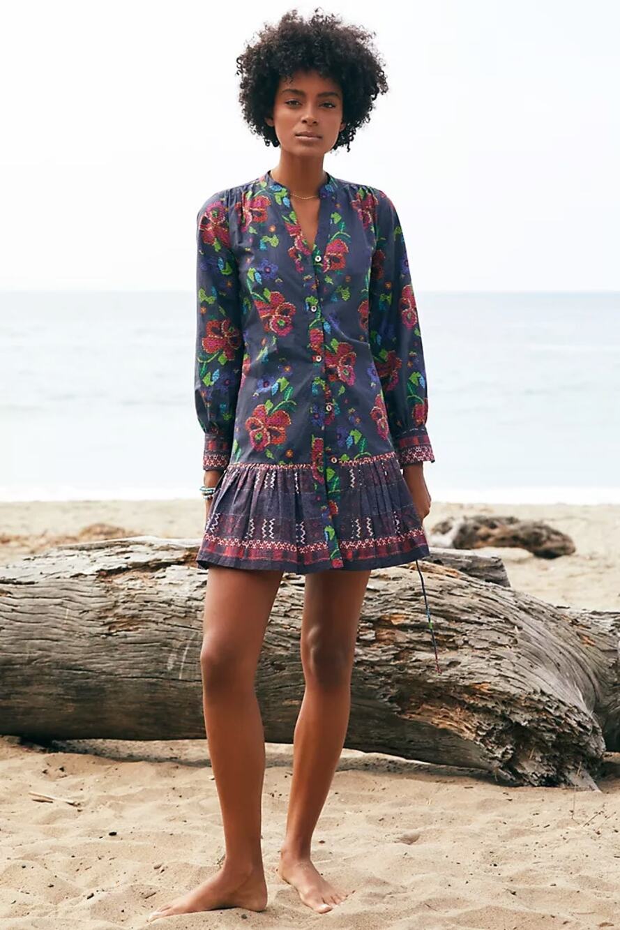 nwt ANTHROPOLOGIE RO'S GARDEN sz S Ines Poplin Shirt Dress in Blue Giselle